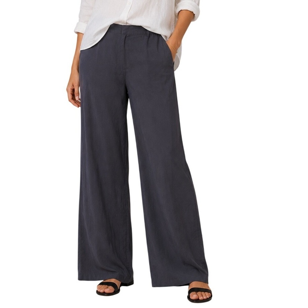 Eileen Fisher Dark Gray 100% Silk Wide Leg Relaxed Fit Trousers Women's Medium